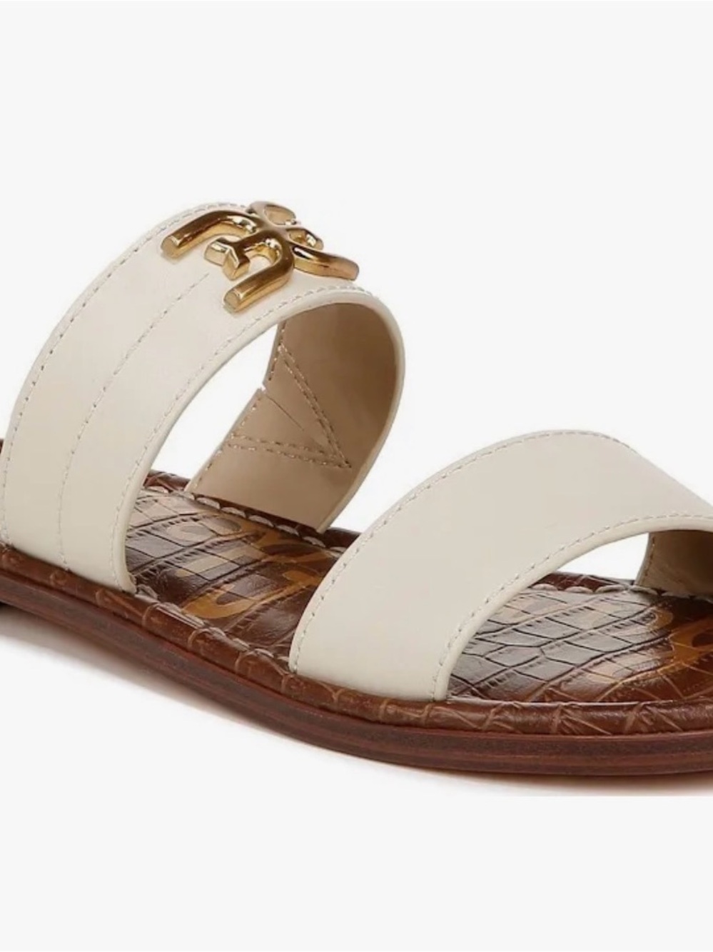 Sam Edelman Cream Double-Strap Slide with Gold Logo Accent